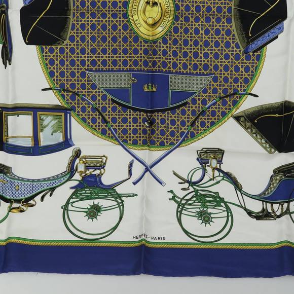 HERMES Carre 90  ""LES VOITURES A TRANSFORMATION"" Silk Blue Auth am6603 - Picture 9 of 14